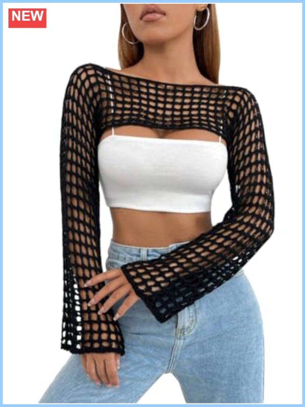 Women's Crochet Shrug Y2K Hollow Out Bolero Cropped Knit Sweater Top